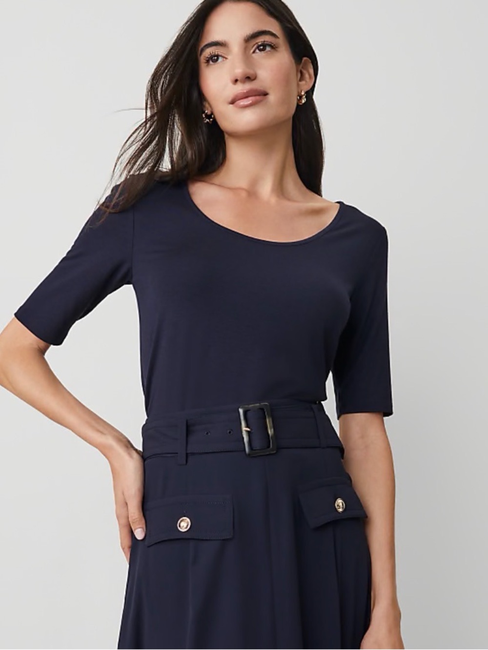 Ann Taylor scoop neck elbow sleeve top